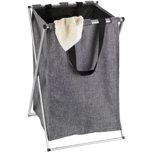 Cesto portabiancheria Wenko Uno, 52 l, grigio mélange con telaio in alluminio e maniglie.