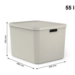 Rotho Albula 55 l Aufbewahrungsbox in Cappuccino. Stapelbare Kunststoffbox mit Deckel und ergonomischen Griffen.