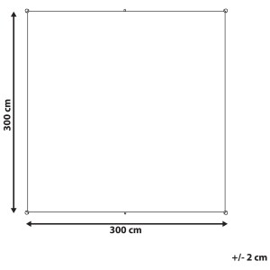 Voile d'ombrage carrée Lukka blanc crème 300x300 cm, vue détaillée des dimensions.