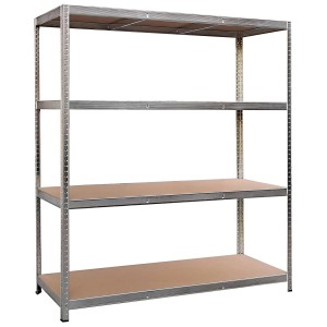 Scaffale per carichi pesanti in metallo zincato con 4 ripiani, 180x160x60 cm, ideale per officina e garage.