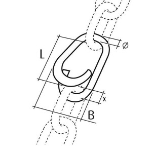 Zeichnung Conacord Ketten-Notglied Stahl, 4 mm Durchmesser, Maße L, B, Ø, x.
