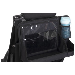 Schwarzer Chicco Rücksitzorganizer Deluxe mit Tablethalter und Getränkehalter.