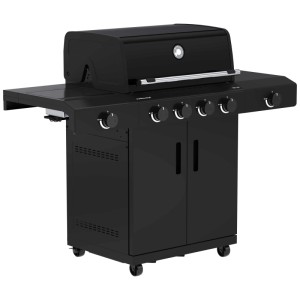 Outdoorchef Grillstation Heat C-435 RB, assemblata, acciaio nero, con mobiletto e ruote.