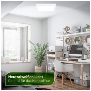 Panneau LED Brilo Tava A blanc dans un bureau moderne avec lumière blanche neutre.