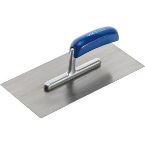 LUX Taloche à lisser Classic : Taloche en acier inoxydable avec poignée bleue pour lisser plâtre, mortier et colle à carrelage.