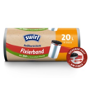 Sacs poubelle Swirl Fixierband, 20 l, 15 pièces. Sacs poubelle avec bande de fixation pour fermer et transporter.