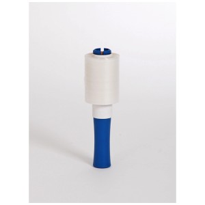 Film étirable pour emballage 10cm x 150m avec dérouleur bleu pour déménagement et stockage.