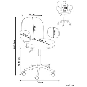 Schizzo sedia da ufficio Moraga verde con dimensioni, carico massimo 130 kg.