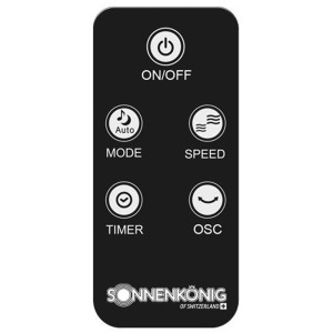 Télécommande pour ventilateur colonne Sonnenkönig Dubai avec boutons pour minuterie, oscillation, réglages de vitesse.