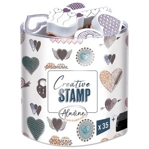 Stempelset Hearts, 35-teilig, mit Stempelkissen in Aufbewahrungsbox. Ideal zum Basteln und Dekorieren.