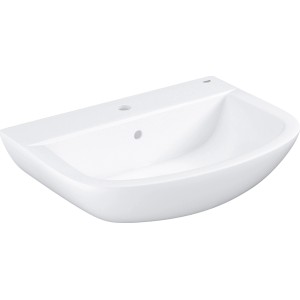 Lavabo Grohe Bau Ceramic blanc, 65 cm de large, avec trou de robinet et trop-plein.