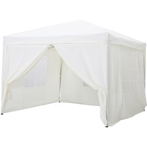 Pavillon pliable Papanoa blanc crème (293x293 cm) avec structure en acier pour jardin et extérieur.
