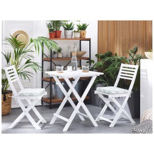 Ensemble de mobilier de balcon 3 pièces Beliani Fiji, bois blanc et coussins menthe.