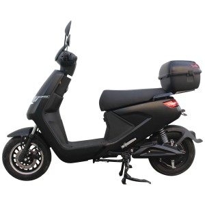 Scooter elettrico Gen2 EM38 nero con bauletto, vista laterale.