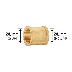 Manchon fileté en laiton 24,1 mm (Rp 3/4) pour installation de chauffage et d'eau potable.
