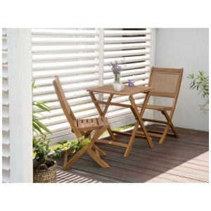 Ensemble de mobilier de balcon 3 pièces Paraggi en bois d'acacia marron, composé d'une table et de 2 chaises.