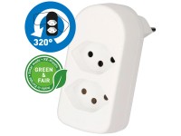 Max Hauri Abzweigstecker Adapt RE-Plastic Weiss drehbar 2 x T13 / 250 V / 10 A