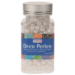 Dekoperlen perlweiss, 6mm, 75g im transparenten Behälter. Ideal zum Basteln und Dekorieren.