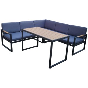 Ensemble lounge 4 pièces Acamp Trinidad anthracite/gris foncé/teck avec table et canapé d'angle.