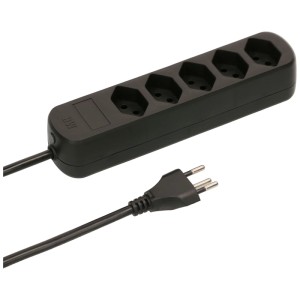 Multiprise noire Basic Line avec 5 prises de type 13 et fiche.