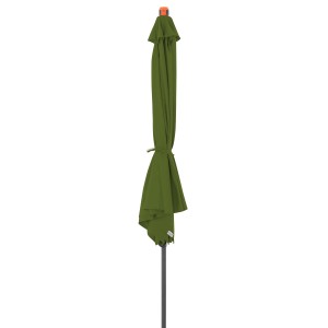 Geschlossener, grüner Doppler Balkonschirm MyZone Kiwi mit Knickfunktion.