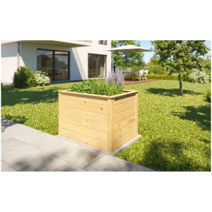 Carré potager surélevé Weka Element Modular Natural en épicéa dans le jardin.