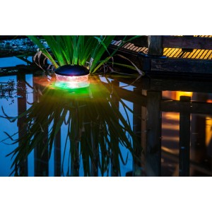 Luce subacquea galleggiante e colorata per feste in laghetto, 12x14,5 cm, con varie opzioni di illuminazione.