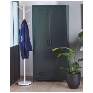 Vestiaire Beliani Varna en métal gris foncé avec deux portes et fentes d'aération.