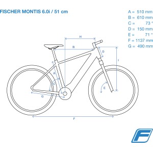 Schéma du VAE Fischer Montis 6.0i (51cm) avec dimensions.
