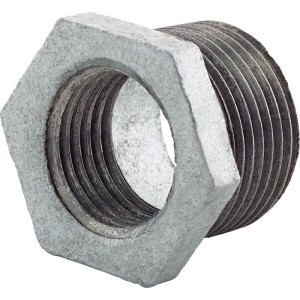 Raccordo in ghisa malleabile, riduzione con filettatura R 3/4 x Rp 1/2, zincato.