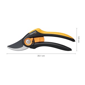 Forbici da giardino bypass Fiskars Plus SmartFit P541, cesoie con manico giallo e nero e apertura regolabile.