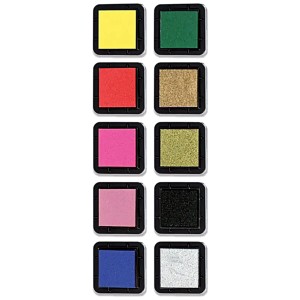Aladine Stempelkissen Set Izink Prisma, 10 Farben, quadratische Stempelkissen für Bastelprojekte.