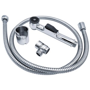 Ensemble de douche Ridder Lyon chromé avec flexible, support et vanne pour salle de bain et WC.