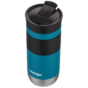 Thermos Contigo Byron 2.0 in acciaio inox turchese, 470 ml, con coperchio e impugnatura neri.