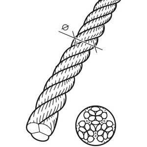 Corda per corrimano Conacord, polipropilene, Ø 30 mm, naturale, dettaglio della corda e sezione trasversale.