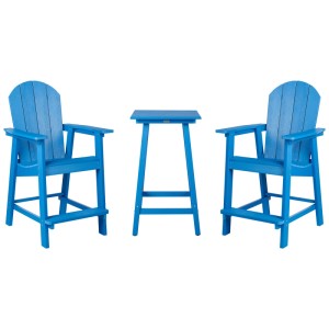 Set bistro Beliani blu: tavolo Adirondack con 2 sedie in plastica per balcone.