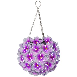 Pinke LED-Solarleuchte Hortensia, Kugelform mit Blüten, für Garten & Balkon.