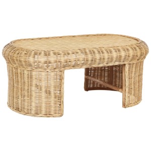 Tavolino da esterno Beliani Livadeia, rattan naturale, forma ovale.