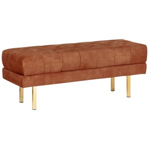 Banc Beliani Roseville, tabouret en velours rouge foncé avec pieds dorés.