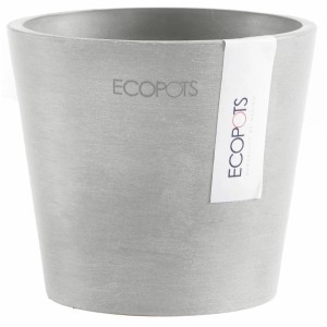 Pot de fleurs Ecopots Amsterdam Mini, blanc-gris, 10,5 cm. Idéal pour l'intérieur et l'extérieur.