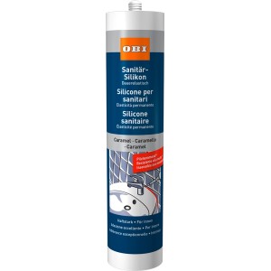 OBI Silicone Sanitario Caramello, cartuccia da 310ml per bagno, cucina e WC. Elasticità permanente e antimuffa.