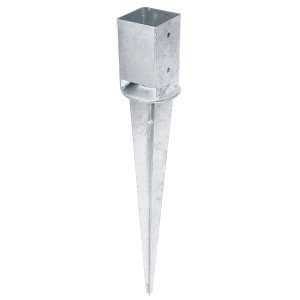 Supporto a picchetto regolabile, 91x91x750 mm, zincato a caldo per pali in legno quadrato.