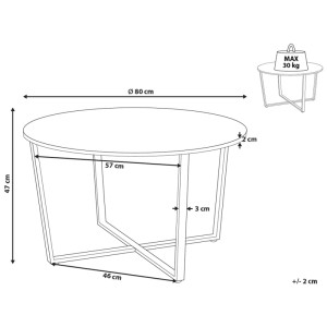 Tavolino da caffè Beliani Orick, marrone scuro, Ø 80cm, con dimensioni.