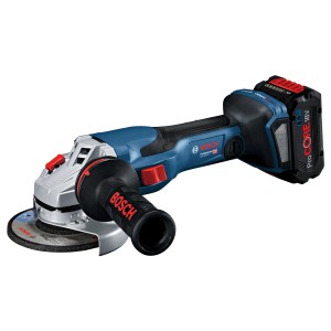 Meuleuse d'angle sans fil Bosch Professional GWS 18V-15 C avec batterie et poignée supplémentaire.