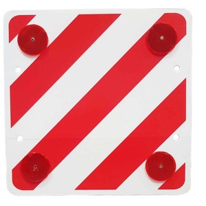 Rot-weisse Warntafel 50x50 cm für Sonderlasten, mit vier Rückstrahlern und Ösen.
