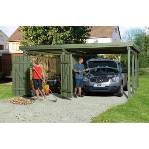 Weka Carport 607 con ripostiglio XXL: Carport in legno con tetto piatto e ampio ripostiglio.