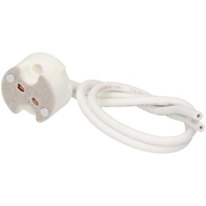 Douille halogène blanche G4/G5.3/G6.35 avec câble de 14 cm pour installation de lampe.