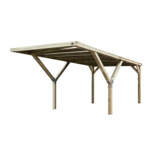 Weka Y-Carport Mugello A, impregnato a pressione, con tetto in acciaio e quattro pali.