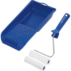 Kit de peinture pour lasure LUX, 4 pièces : bac à peinture, monture de rouleau et deux rouleaux.
