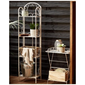 Scaffale Valdivia in ferro bianco con 4 ripiani, design shabby chic, ideale per giardino.